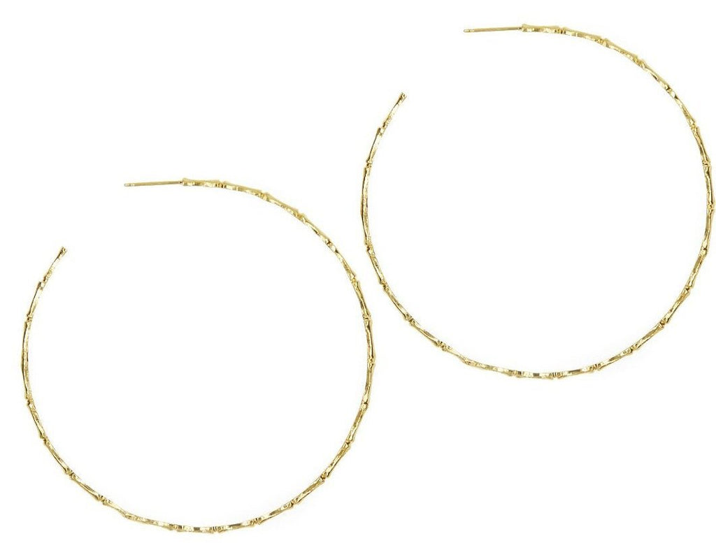 Large 3.25 Inch Hoop Earrings Gold Tone Full Bamboo Hoop Earrings Old  School Hoops