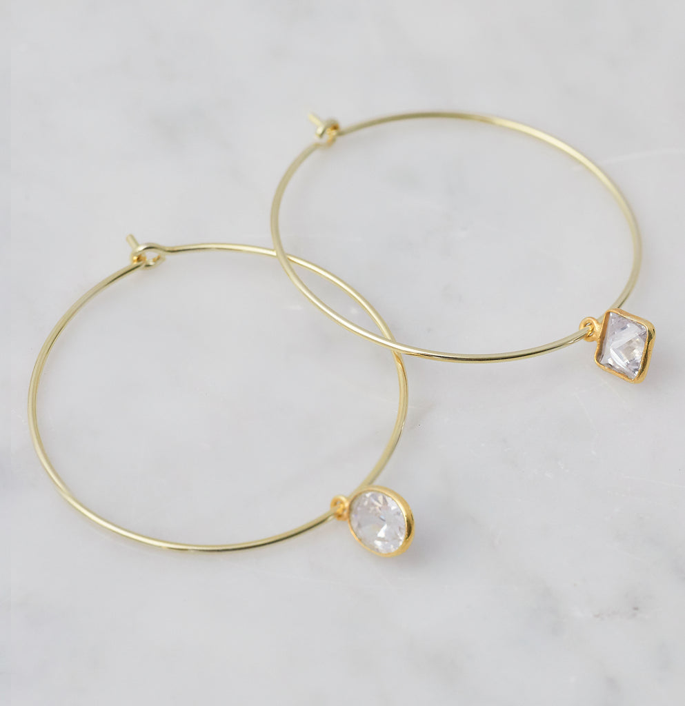 Mira Mismatched Cz Hoops, Gold