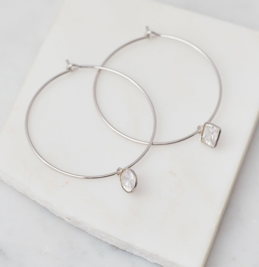 Mira Mismatched Cz Hoops, Silver