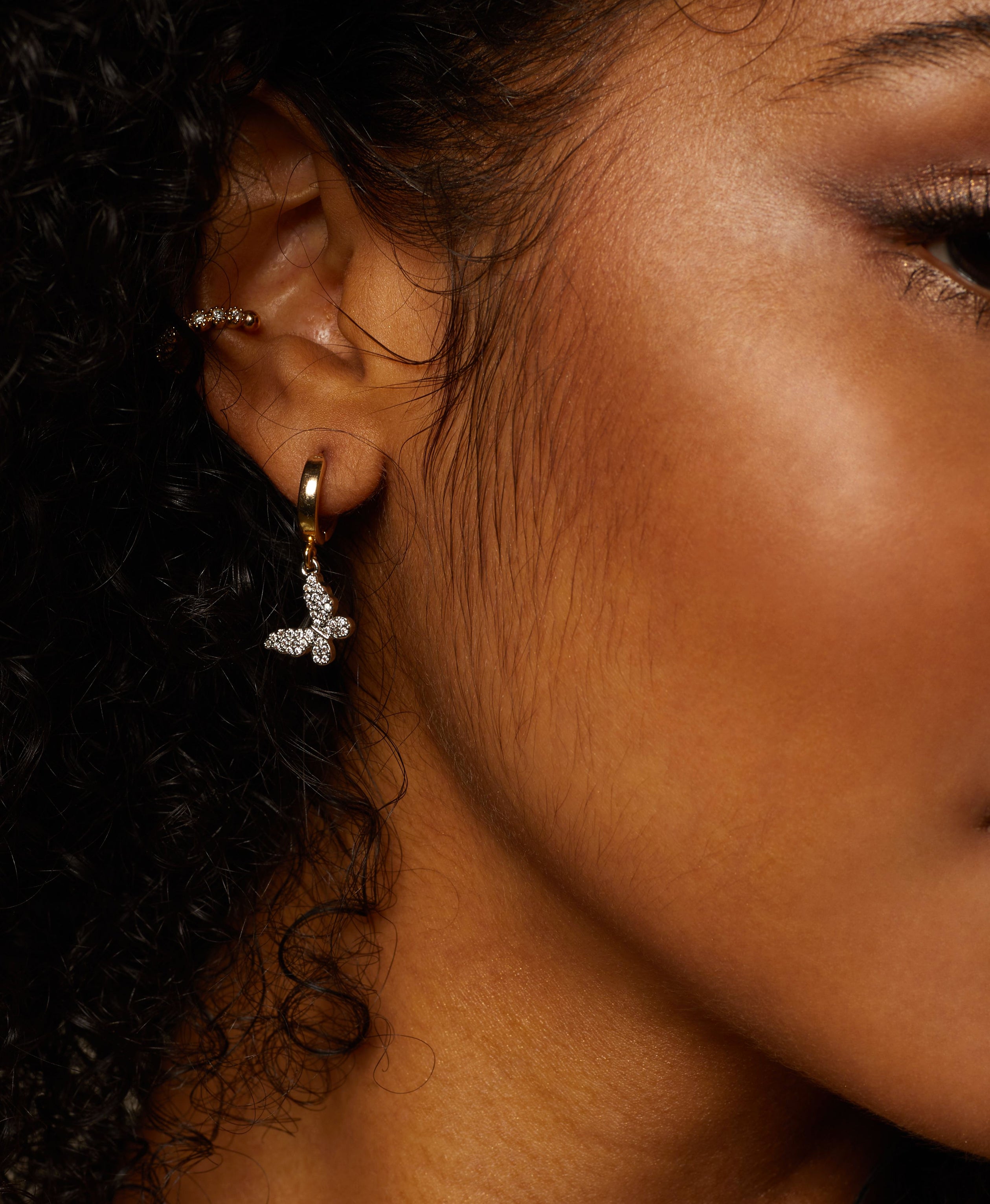 Mariposa Butterfly Huggy Hoops, Rhodium – Natalie B. Jewelry