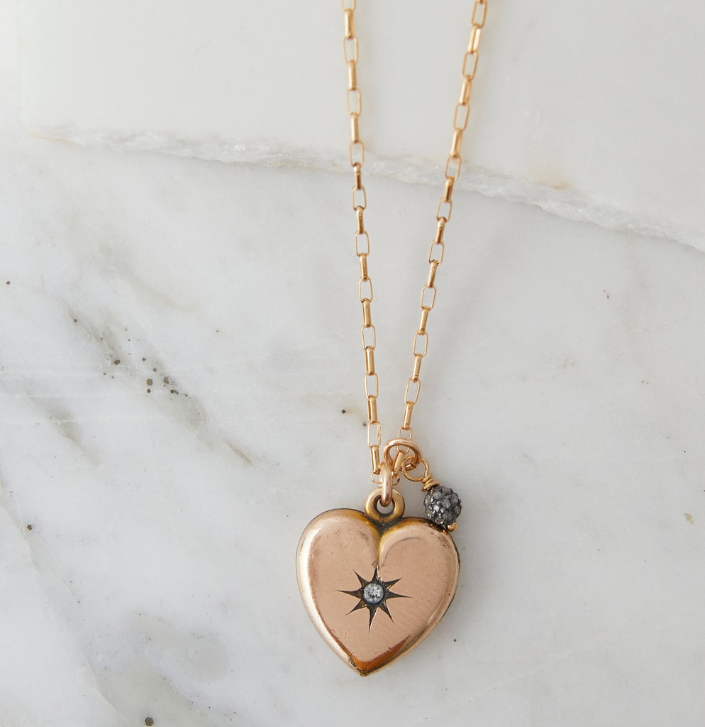 Small Diamond Heart Locket Necklace in 9ct Rose Gold