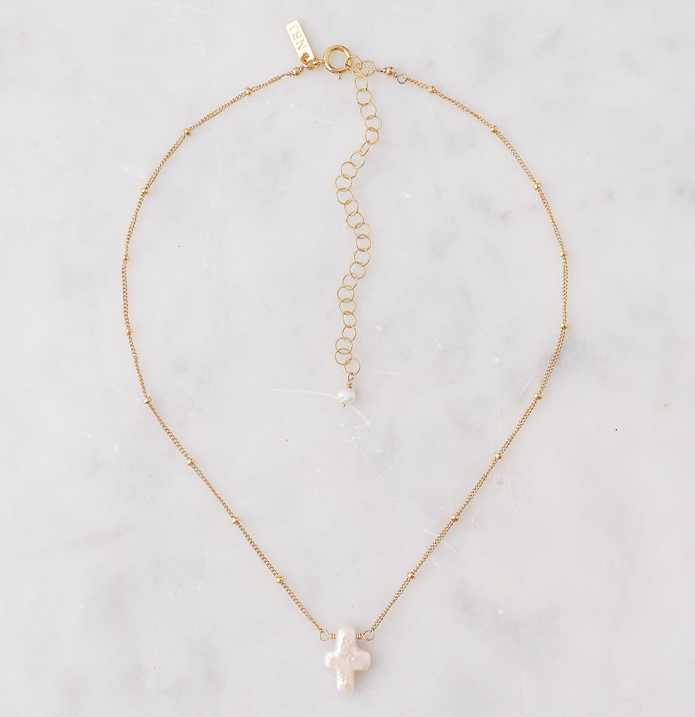 Stone Drop Choker, Freshwater Pearl Cross – Natalie B. Jewelry