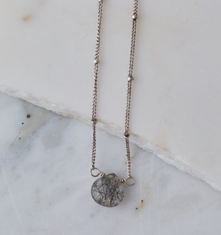 Baby Boho Layering Necklace, Oxidized Silver on Silver with Labradorite