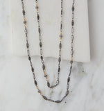 Baby Boho Layering Necklace, Oxidized Silver & Gold with Labradorite