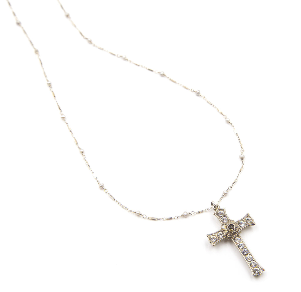 Vintage Stanhope Mia Cross Necklace with Lords Prayer, Silver