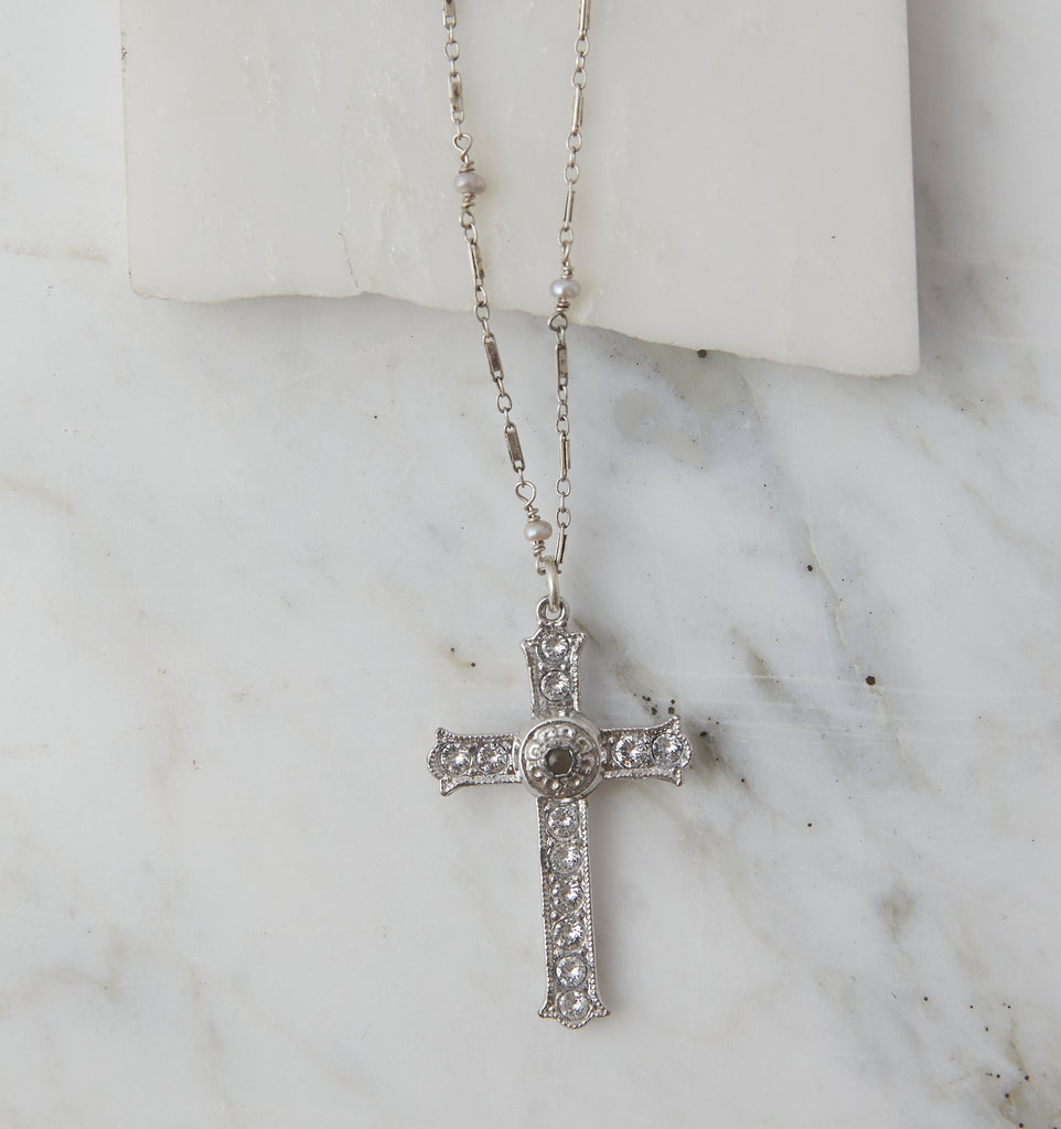Vintage Stanhope Mia Cross Necklace with Lords Prayer, Silver