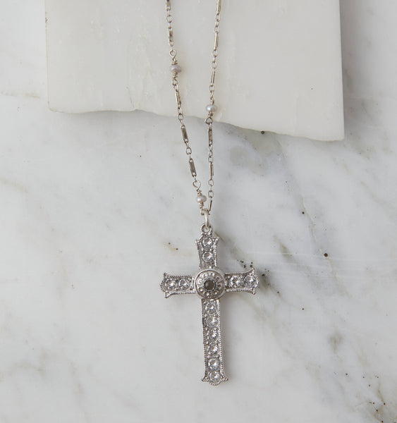 Vintage Stanhope Mia Cross Necklace with Lords Prayer Silver Natalie B. Jewelry