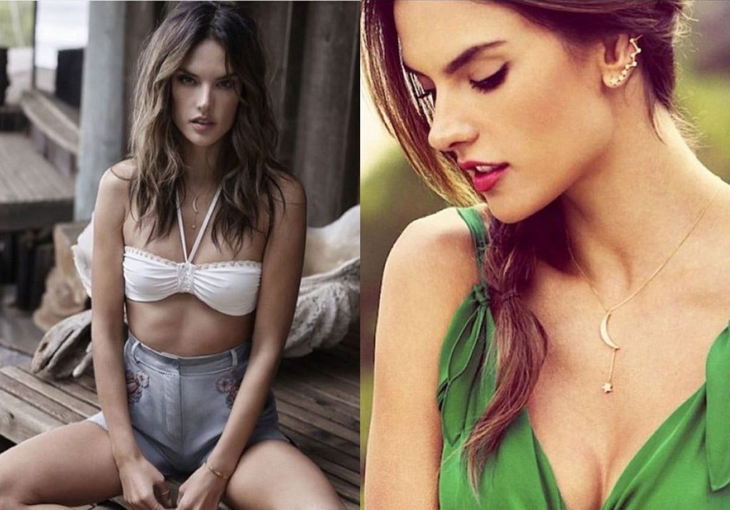 Pave Moon & Hanging Star Necklace, Small Gold - As seen on Alessandra Ambrosio