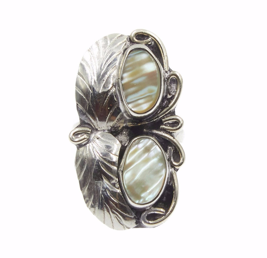 Two Raven Two Stone Ring, Abalone