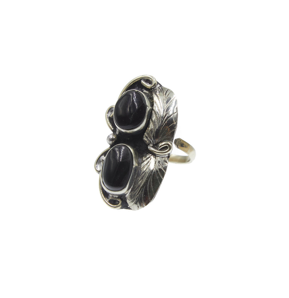 Two Raven Two Stone Ring, Onyx