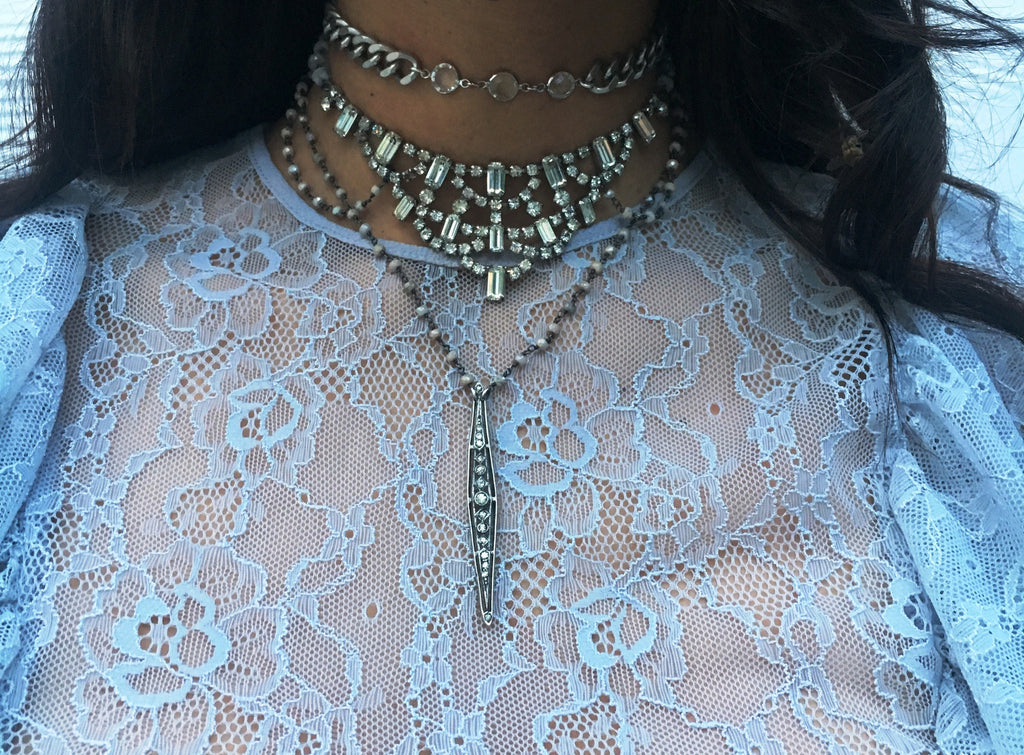 Amalia Vintage Pave Bar Necklace