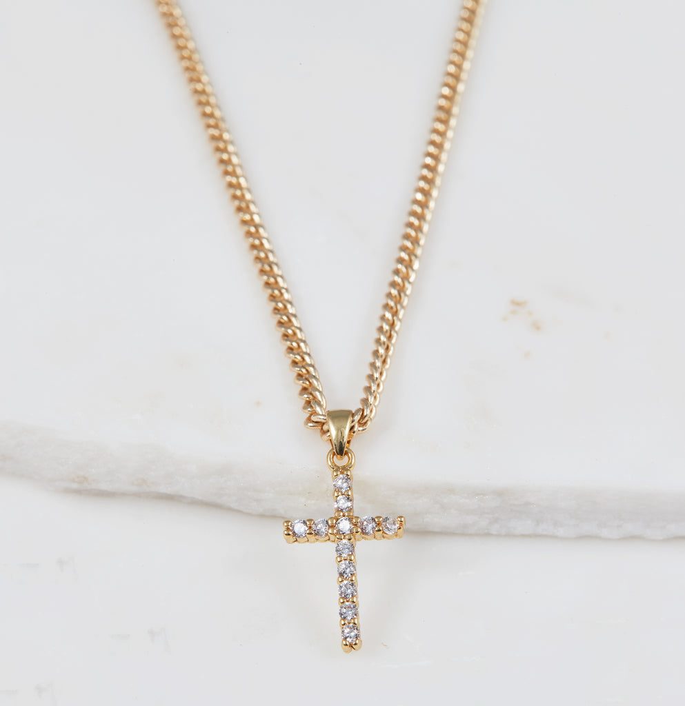 Gemstone Cross Necklace 18k Gold Filled CZ