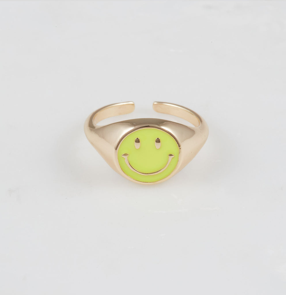 All Smiles Happy Face Ring, Yellow